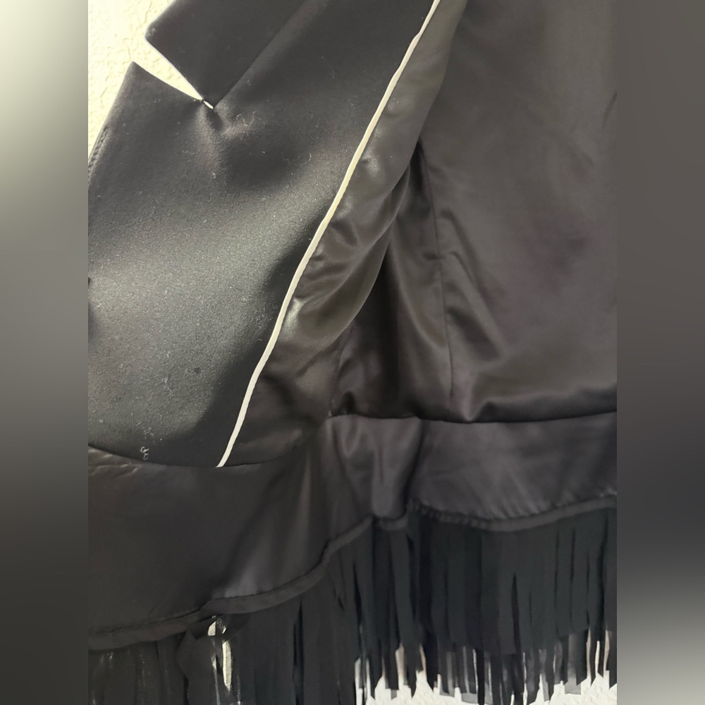 Banana Republic Fringed Black Cropped Open Front Wool Blend Blazer - Picture 6 of 13